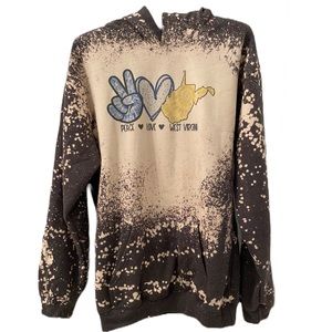West Virginia Bleach Dyed Hoodie. Size: Kids XL, Women S